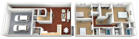 a floor plan of a one bedroom apartment with two bathrooms and a living room with a fireplace